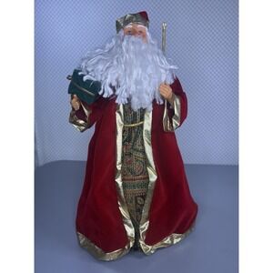 Vintage Christmas Tree Topper / Stand Alone Red Velvet Suit/Staff/Gifts‎ 15'10